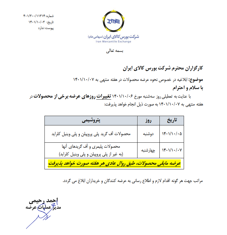 نحوه عرضه محصولات در بورس کالا برای هفته جاری ابلاغ شد