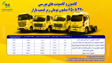 کامیون و کامیونت های بورسی ۲۷۰ تا ۶۵۰ میلیون تومان زیر قیمت بازار