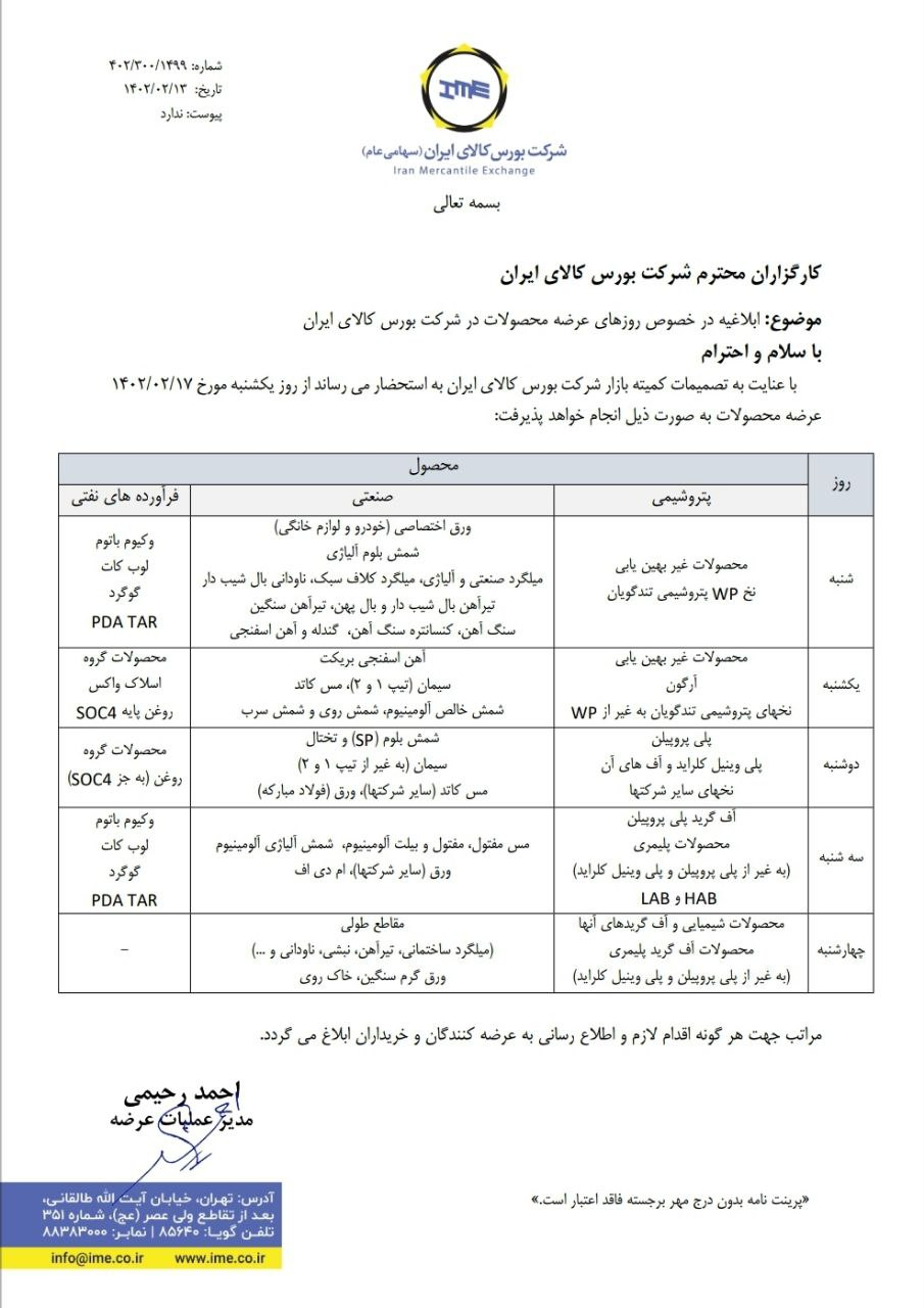 زمانبندی جدید عرضهها در بورس کالا از یکشنبه هفته آینده