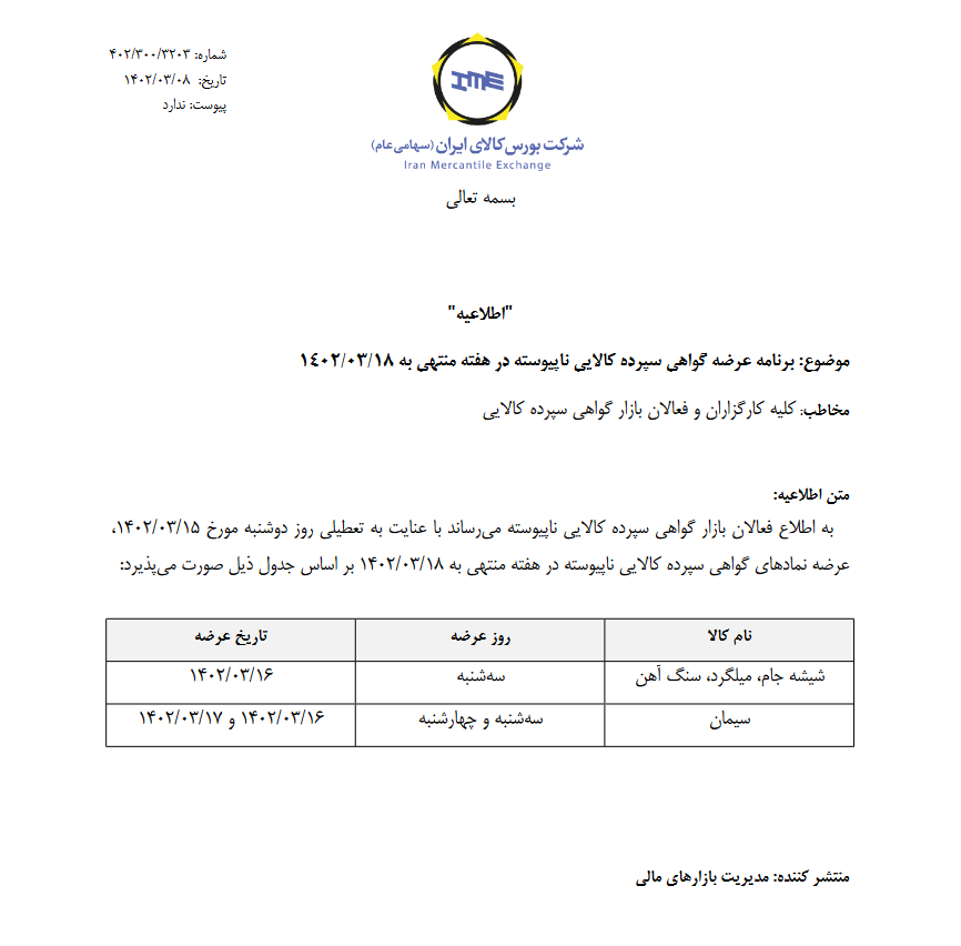 برنامه عرضه گواهی سپرده ناپیوسته تغییر کرد