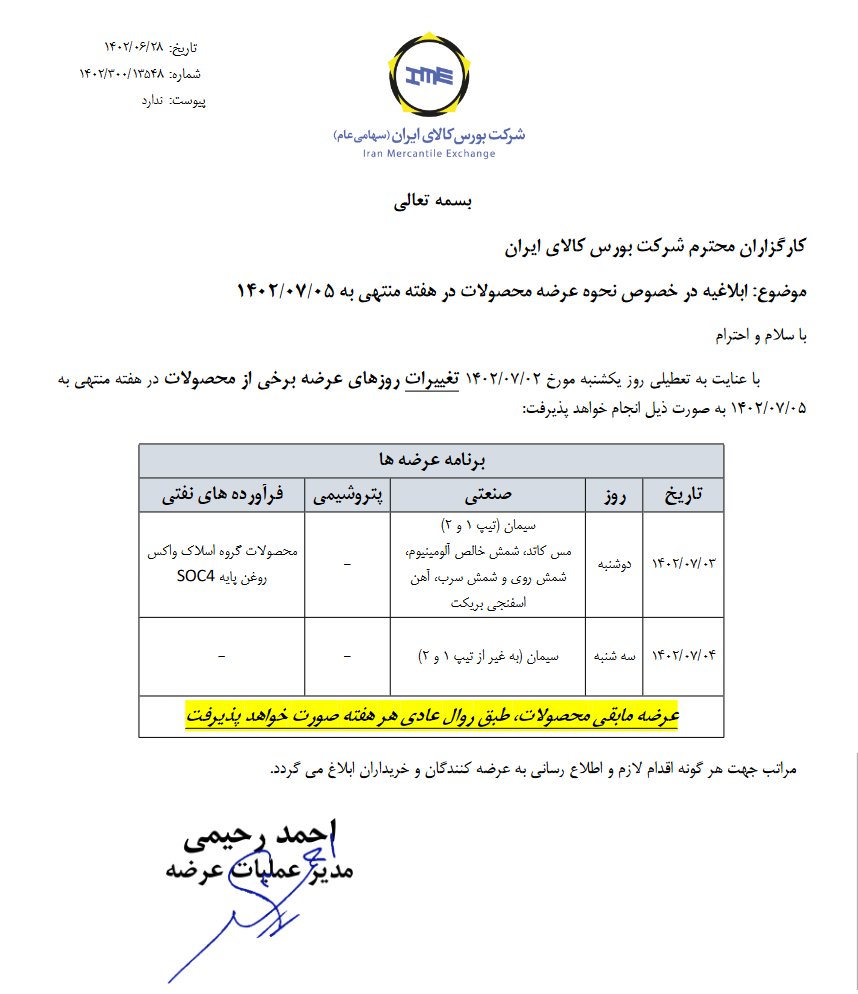 زمانبندی جدید عرضه در بورس کالا