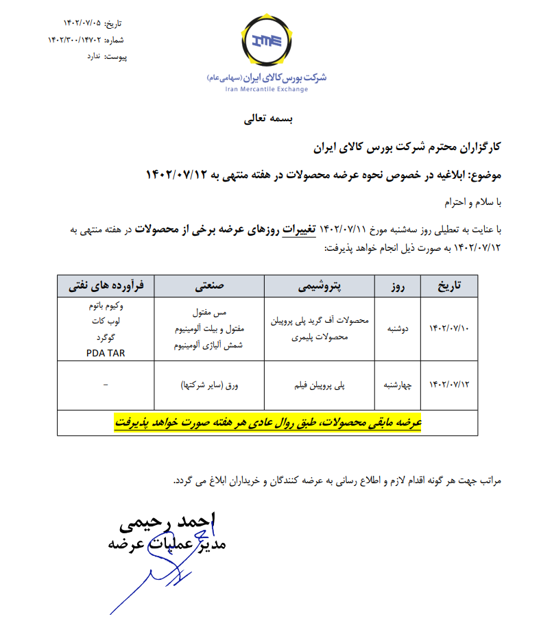 زمانبندی جدید عرضه در بورس کالا