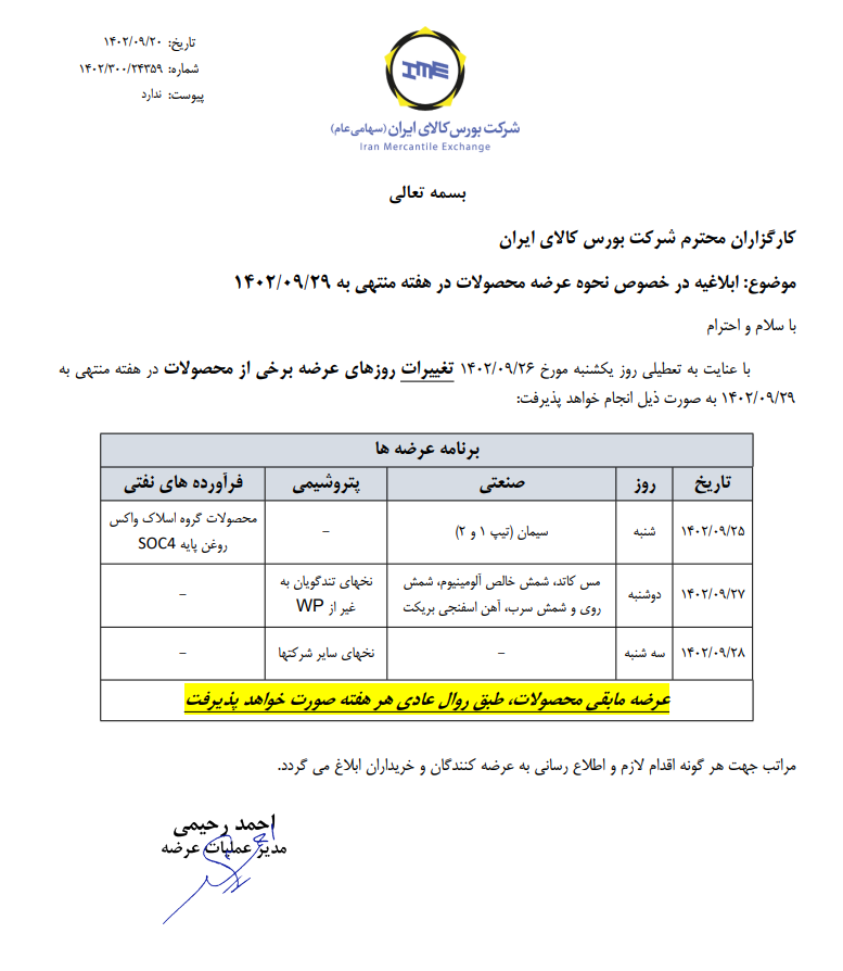 زمانبندی جدید عرضه در بورس کالا