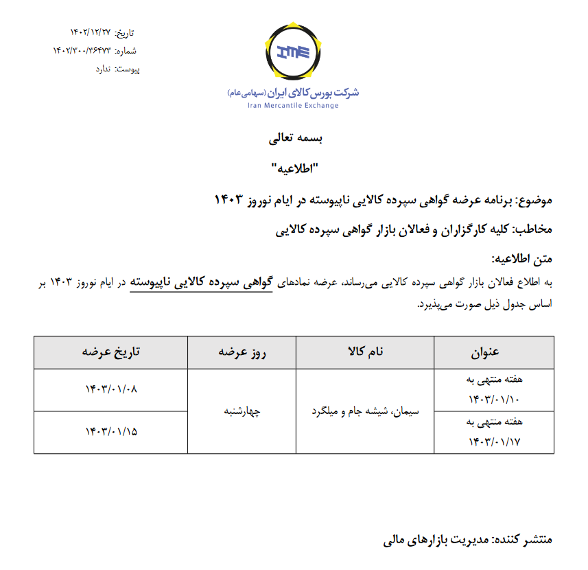برنامه عرضه گواهی سپرده ناپیوسته ابلاغ شد