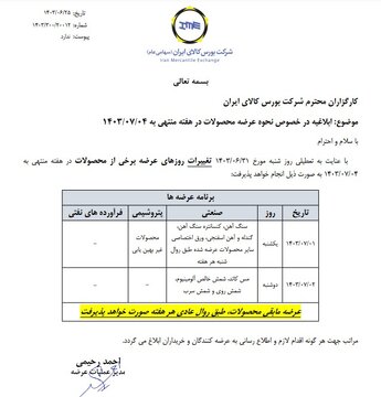 نحوه عرضه محصولات در هفته آینده ابلاغ شد