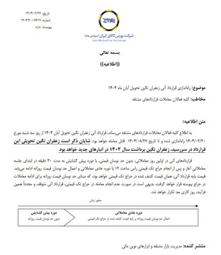 راه اندازی قراردادآتی زعفران نگین تحویل آبان ۱۴۰۴