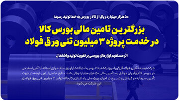 بزرگترین تامین مالی بورس کالا در خدمت پروژه ۳ میلیون تنی ورق فولاد/
اثر مستقیم ابزارهای بورسی بر تقویت تولید و اشتغال 