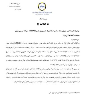 عرضه اولیه اوراق سلف موازی ون باری INROADS