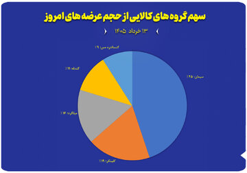 نمودار سهم گروه های کالایی از حجم عرضه های امروز (۱۳ خرداد)