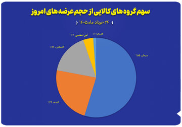 نمودار سهم گروه های کالایی از حجم عرضه های امروز ( ۲۴ خرداد)