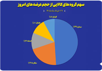 نمودار سهم گروه های کالایی از حجم عرضه های امروز (۲۷ خرداد)