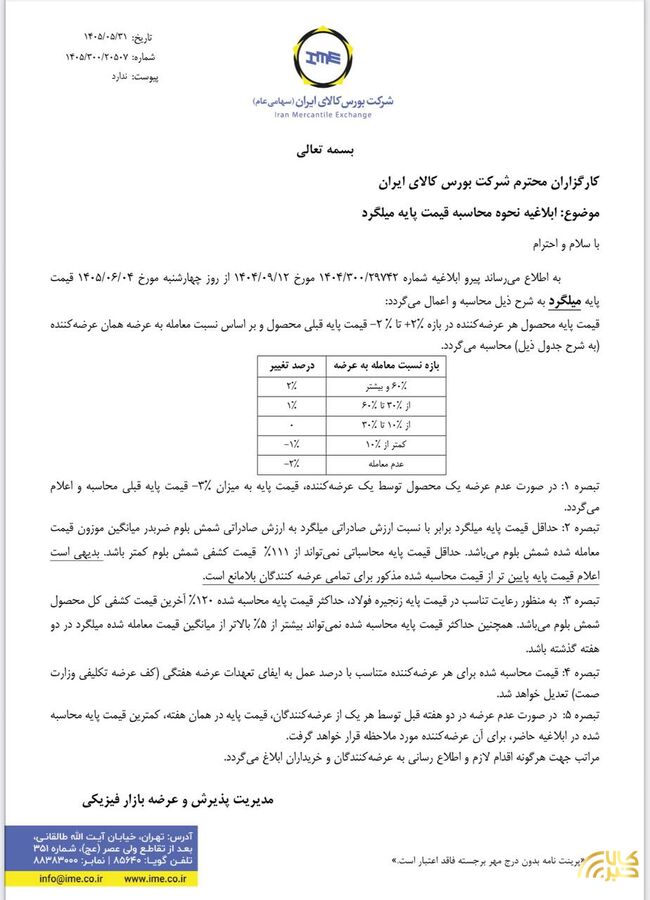 نحوه محاسبه قیمت پایه میلگرد در بورس کالا ابلاغ شد+جزییات