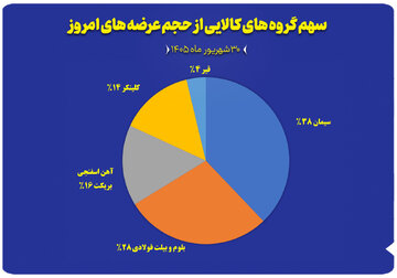 نمودار سهم گروه های کالایی از حجم عرضه های امروز (۳۰ شهریور)